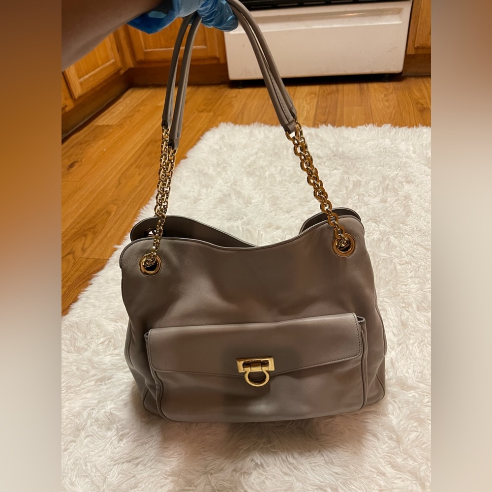 Salvatore Ferragamo SHEBA grey Tote Chain Shoulder Bag